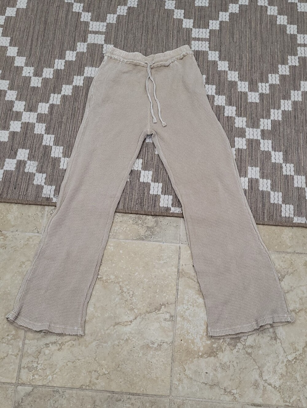 100 % Cotton Women’s Beige Boot-Cut Waffle Knit Lounge Pants Drawstring M